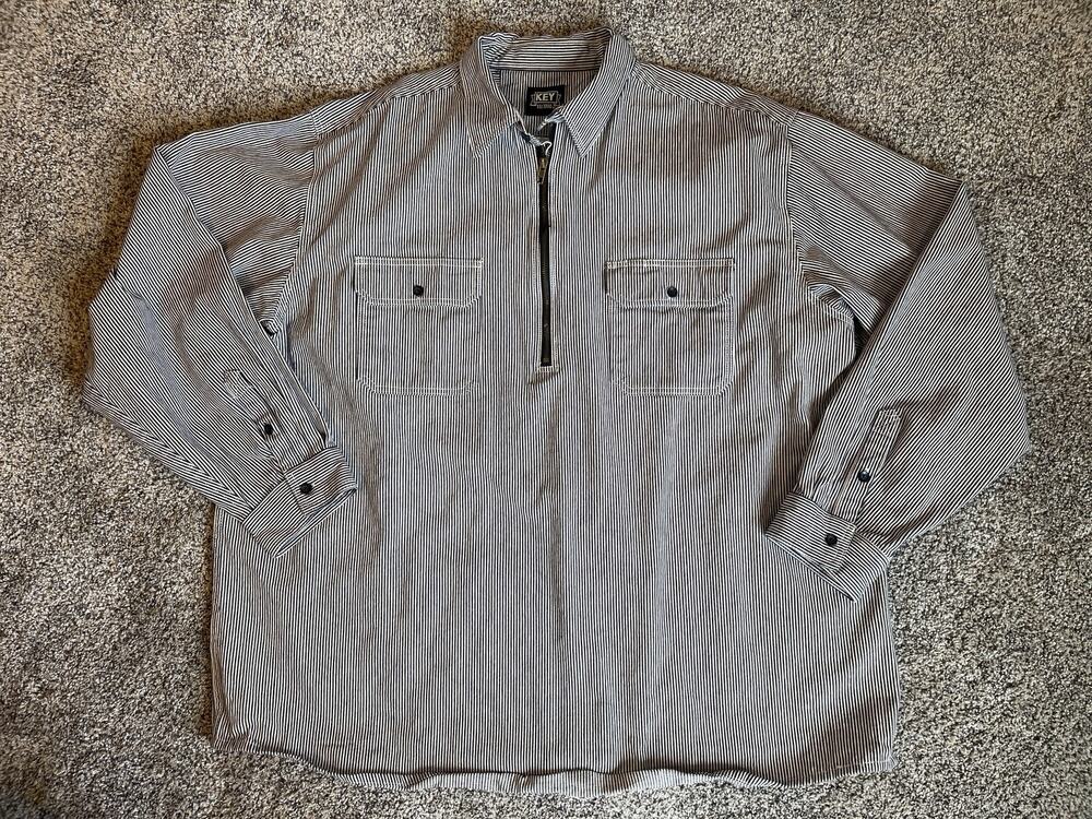 Key Apparel Men's Sz 3XLT Hickory Long Sleeve Half-Zip Logger Work Shirt Striped